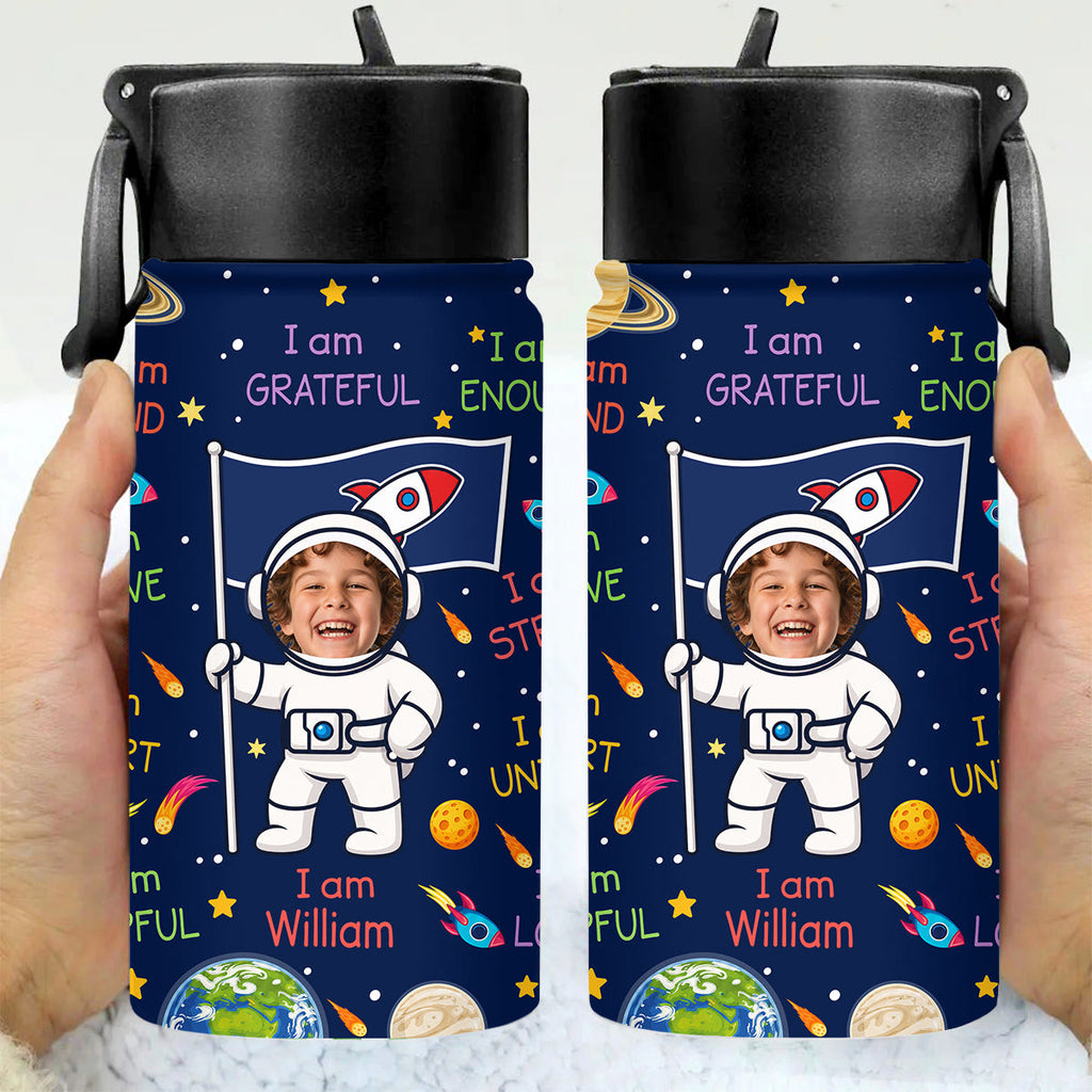 Personalised Photo Cute Astronaut Galaxy Kid Water Bottle with Positive Affirmations Phrase, Back To School Gift for Kids HO82 902976