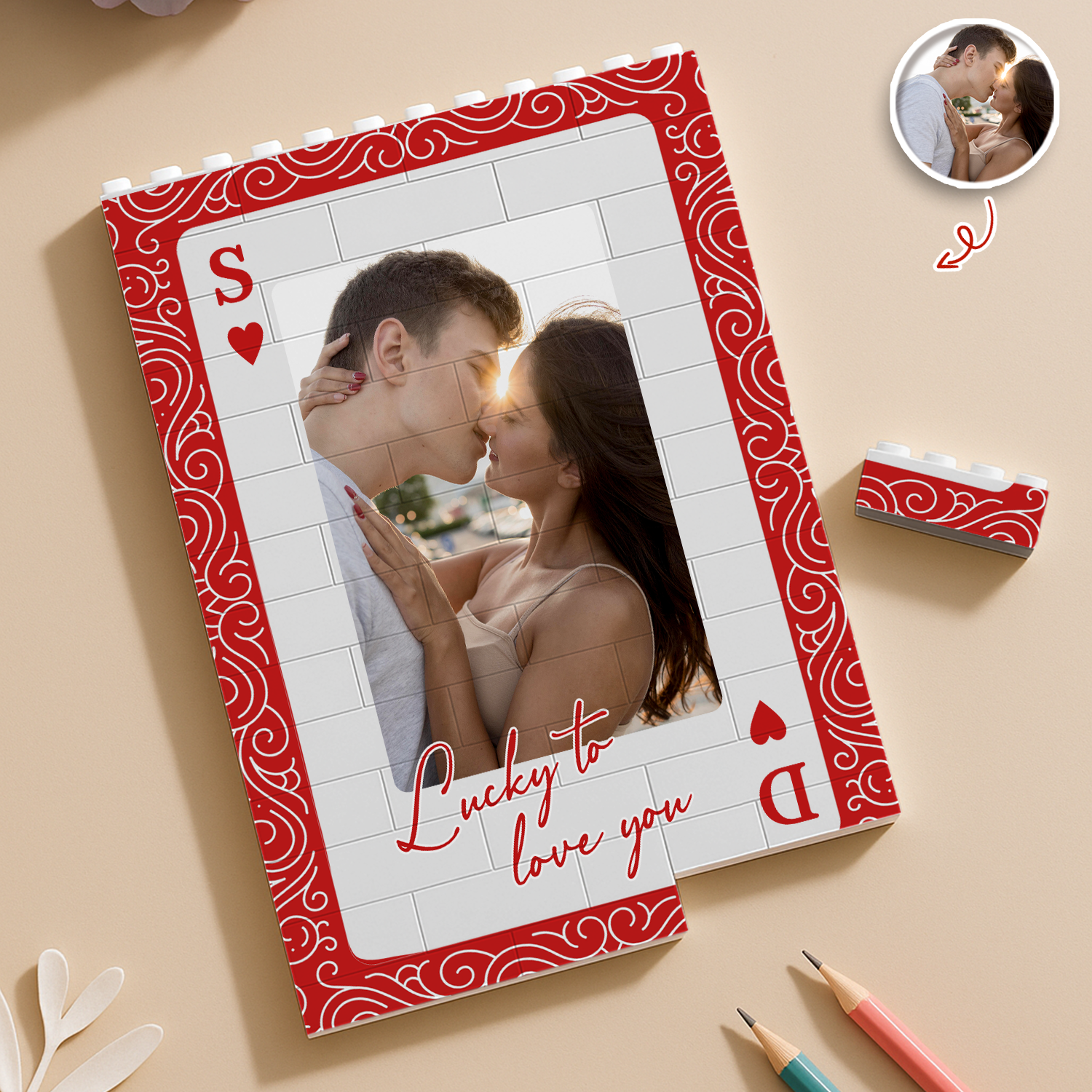 Custom Couples Photo King And Queen Lucky To Love You Building Brick Block TH10 170335