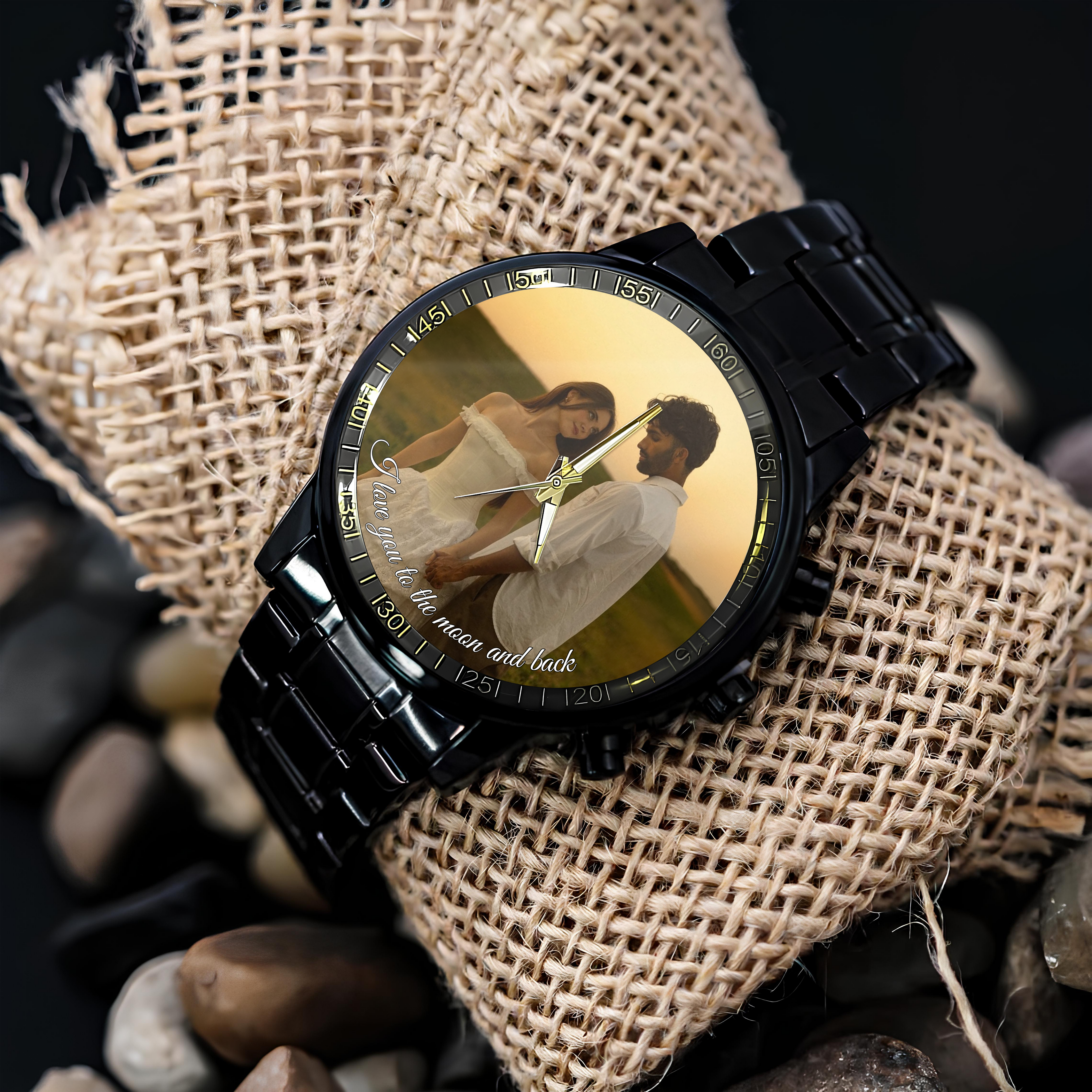 Custom Couple Photo I Love You To The Moon And Back Men's Wrist Watch LM32 669407