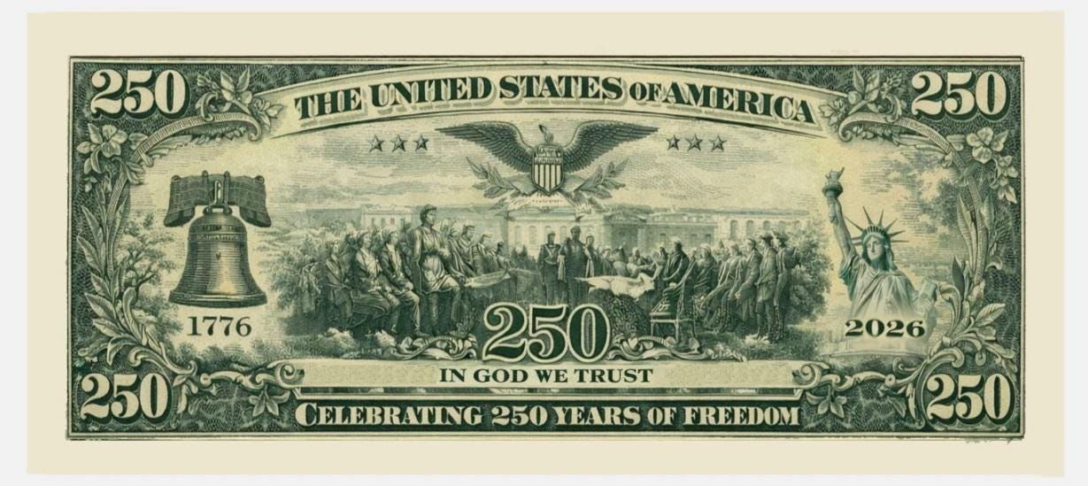 Pack of 20 – U.S. 250th Anniversary Semiquincentennial Commemorative Bills Funny 4th of July Gift CH07 911722