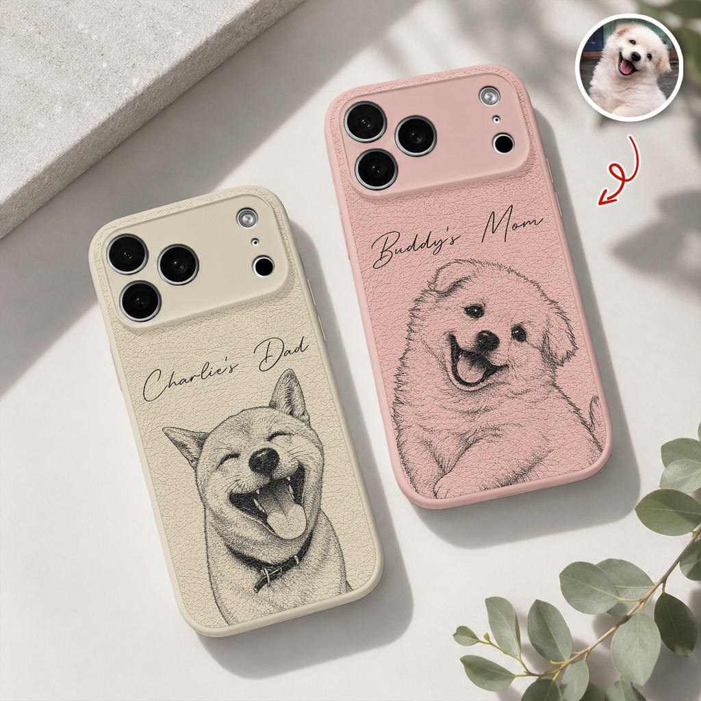 Custom Dog Dad, Dog Mom, Cat Dad, Cat Mom Personalized Leather Phone Case HA75 921888