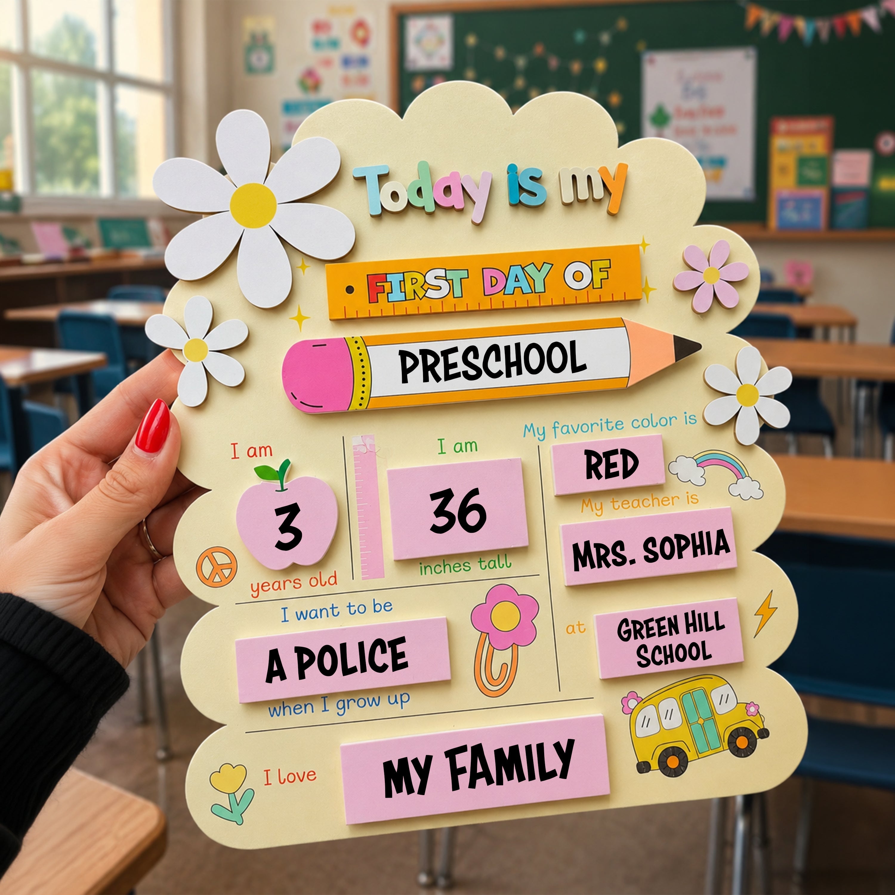 Personalized First Day Of My Pre-school Wooden Board TH10 170501
