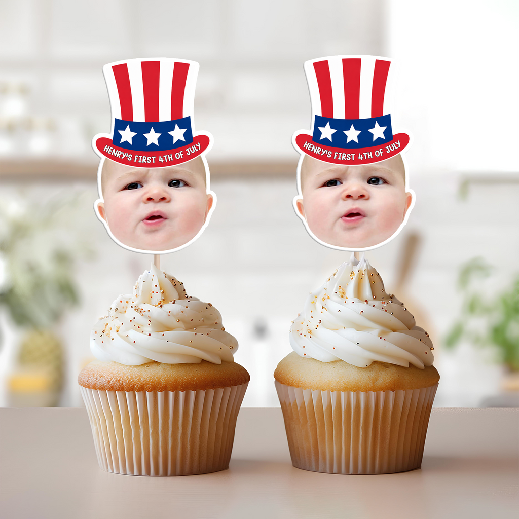 Custom Photo Born In America's 250th Years - First 4th Of July  Personalized Cupcake Toppers HA75 921674