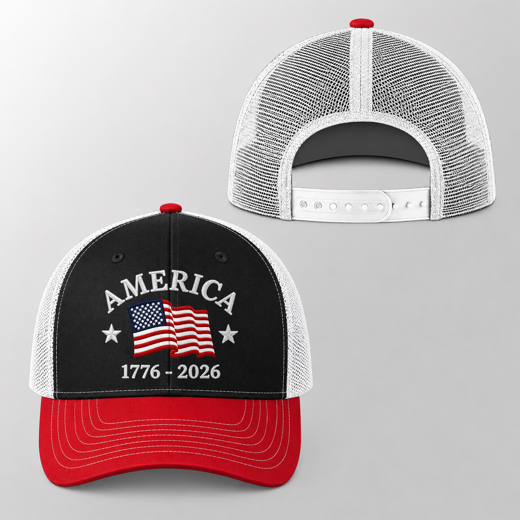 America Flag 1776-2026 250th Anniversary Embroidered Trucker Hat CH07 911926