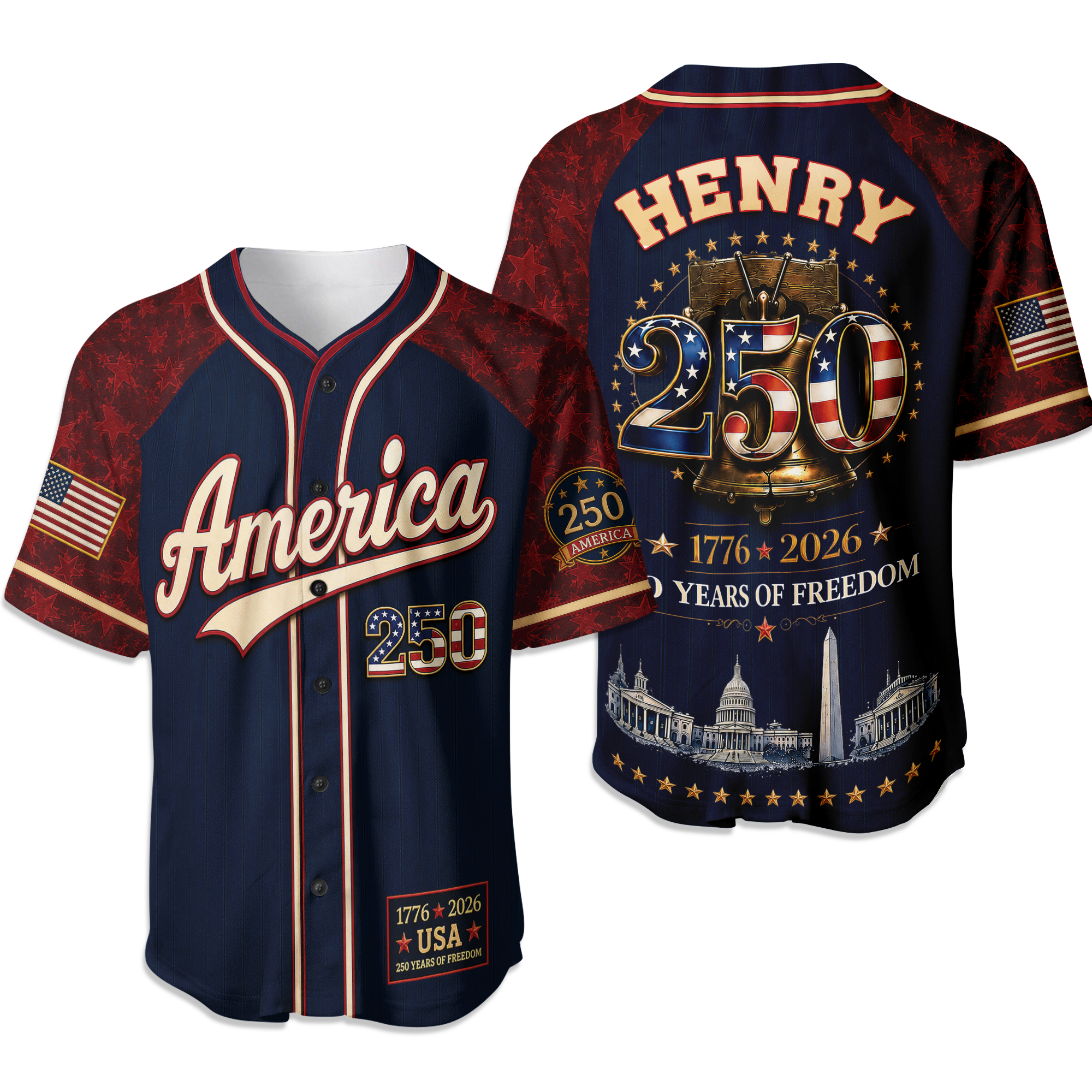 Custom Name US 250 Years of Freedom 1776-2026 Baseball Jersey CH07 911812