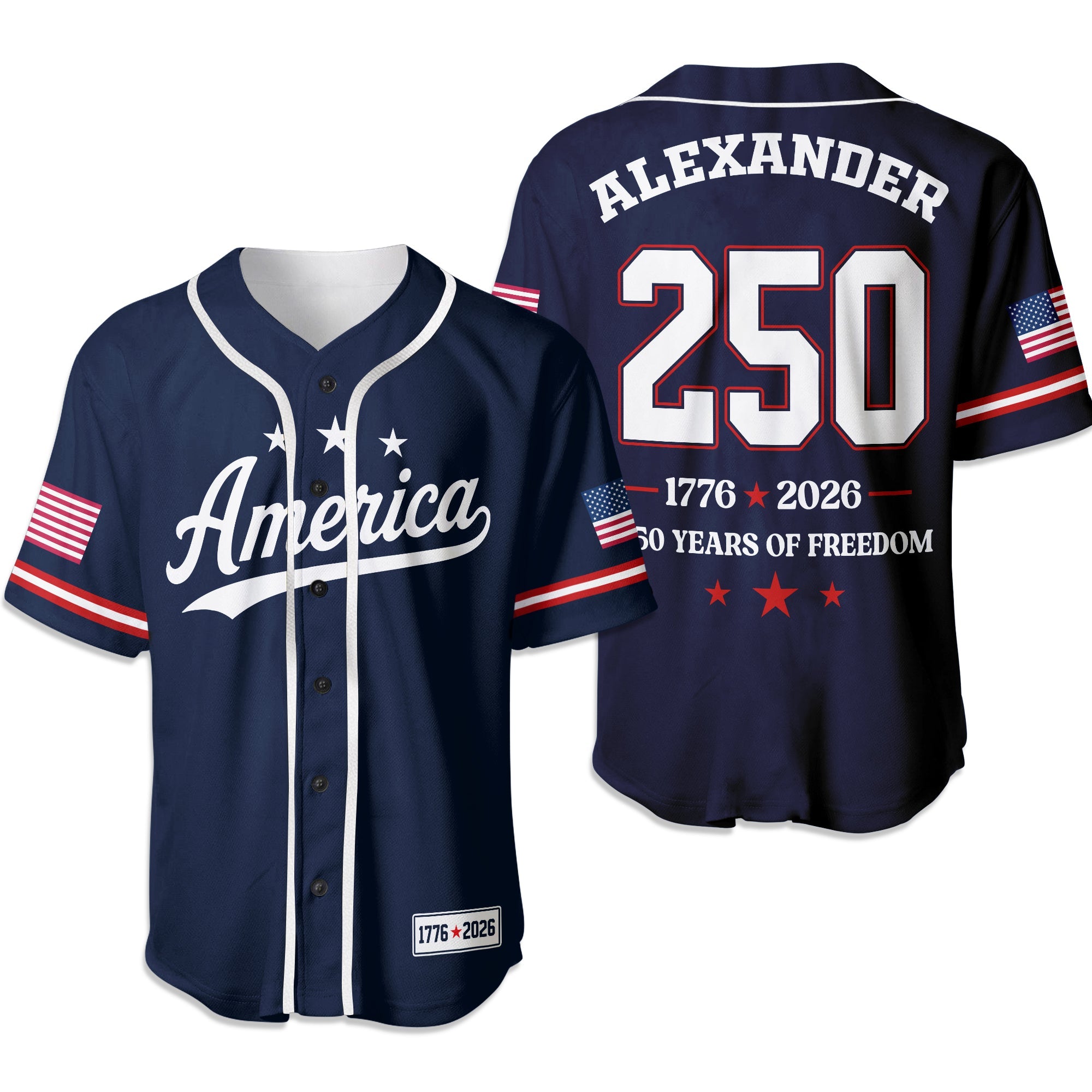 Custom Name US 250 Years of Freedom 1776-2026 America Flag Baseball Jersey TH10 170167