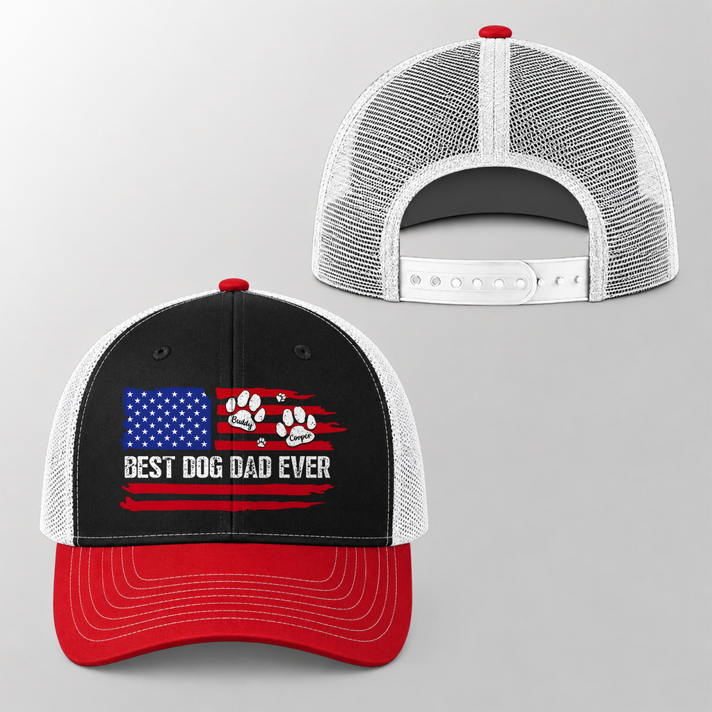 Personalized Best Dog Dad, Dog Mom Ever America Flag Trucker Hat For Dog Lover TH10 170267