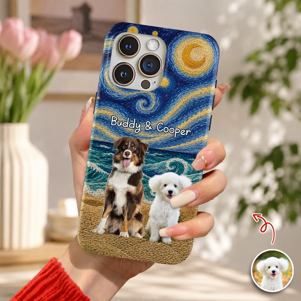 Personalized Dog Cat Phone Case, Custom Pet Portrait & Name, Artistic Starry Night Gift TH10 170397