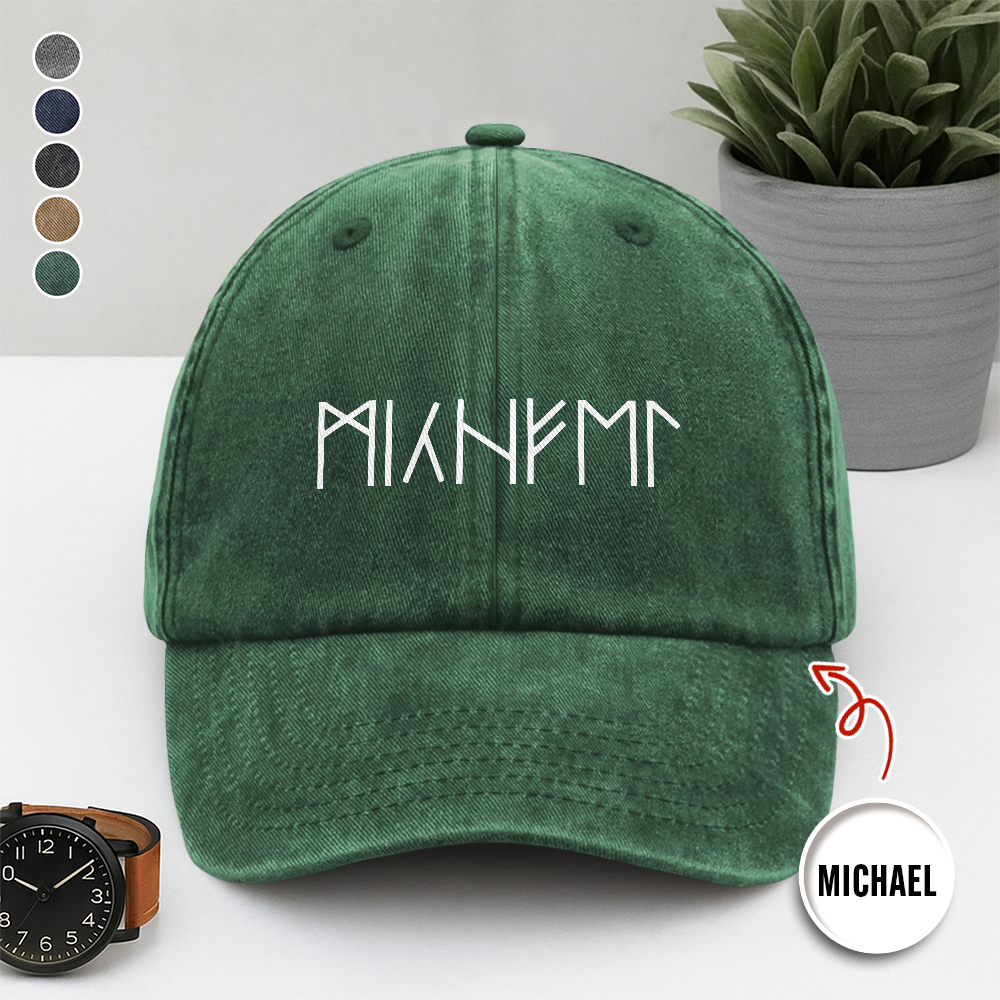Custom Name In Runes Viking Washed Denim Baseball Cap TH10 170457