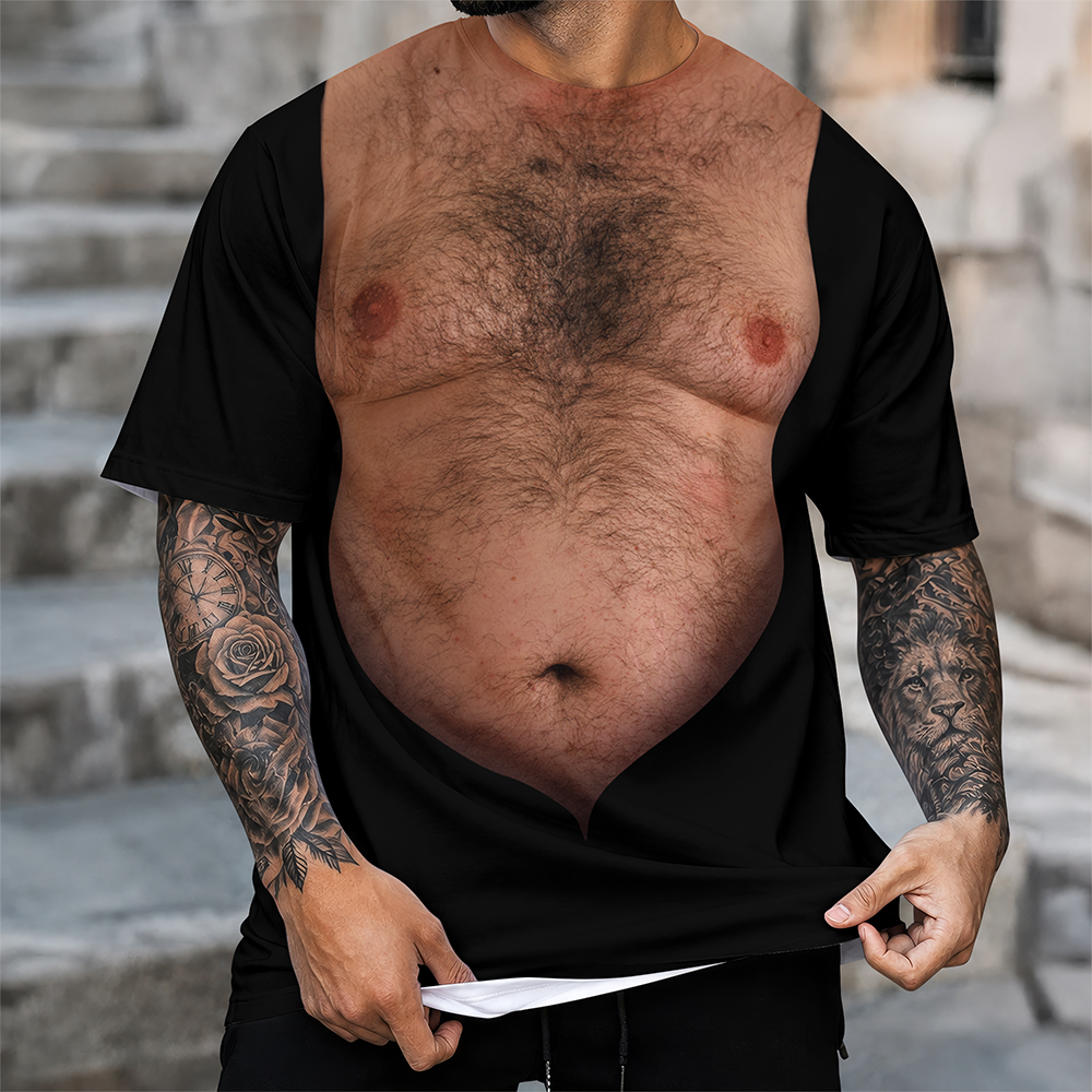 Personalized Funny Hairy Chest Illusion 3D Shirt - Novelty Gift for Men CH07 180124