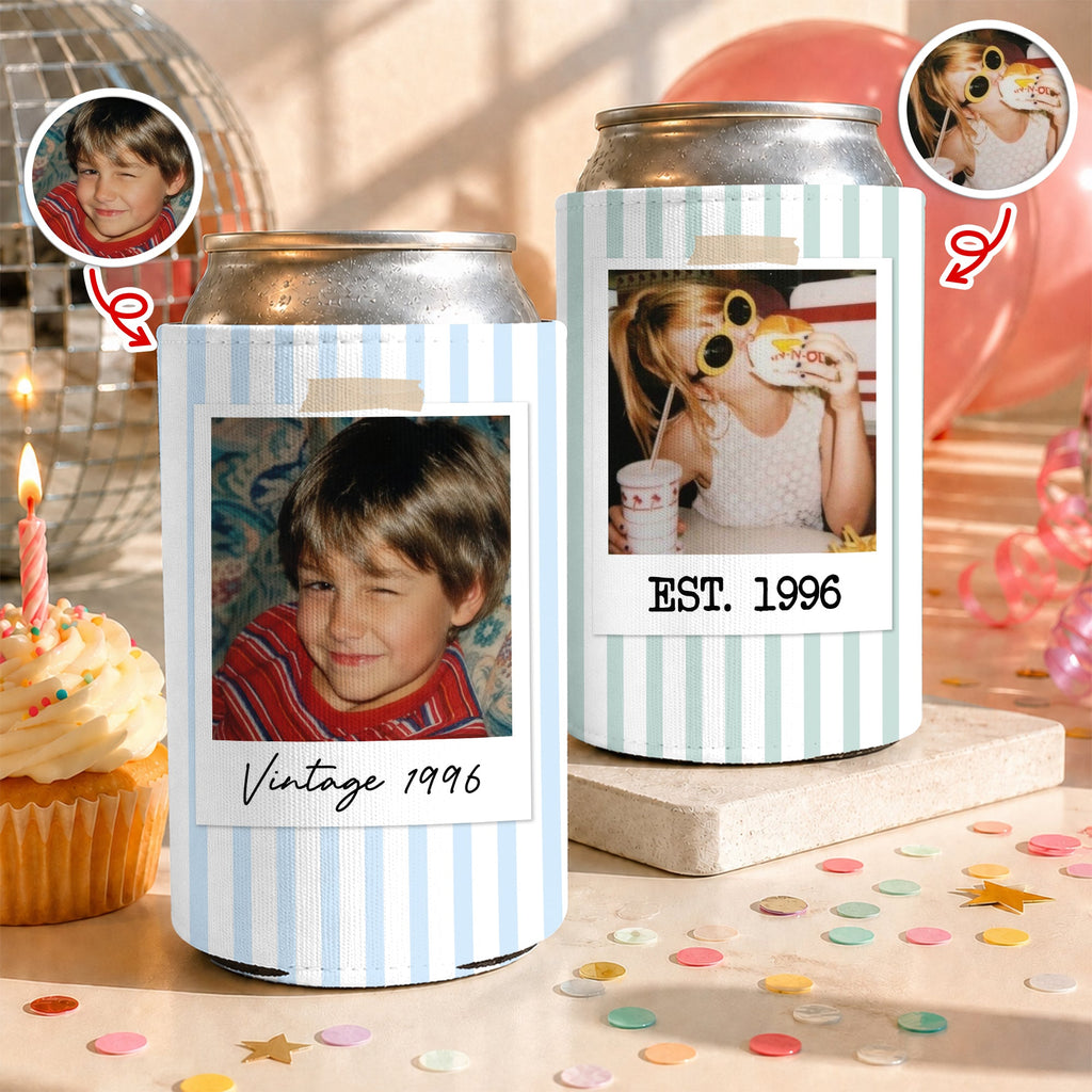 Personalized Childhood Photo Birthday Can Cooler, Custom Photo Birthday Can Coolers, Birthday Drink Holder HO82 903008