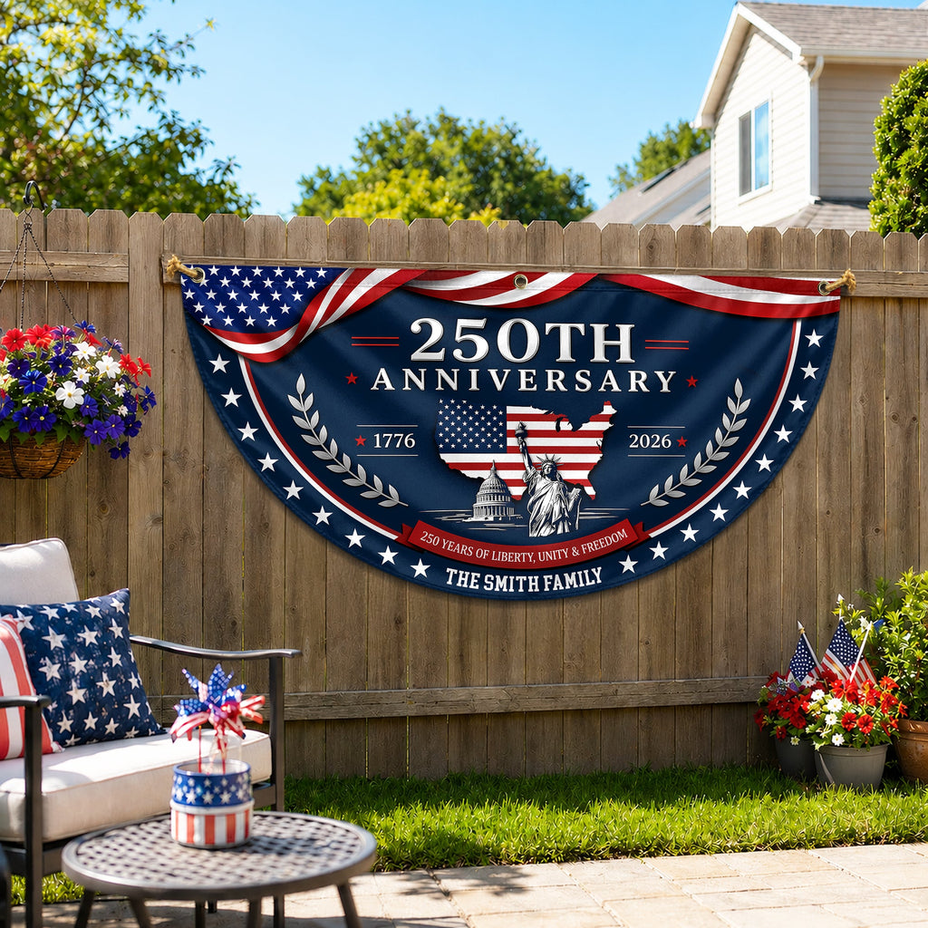 Custom Family Name US 250 Years of Liberty, Unity & Freedom 1776-2026 Non-Pleated Fan Flag TH10 170229