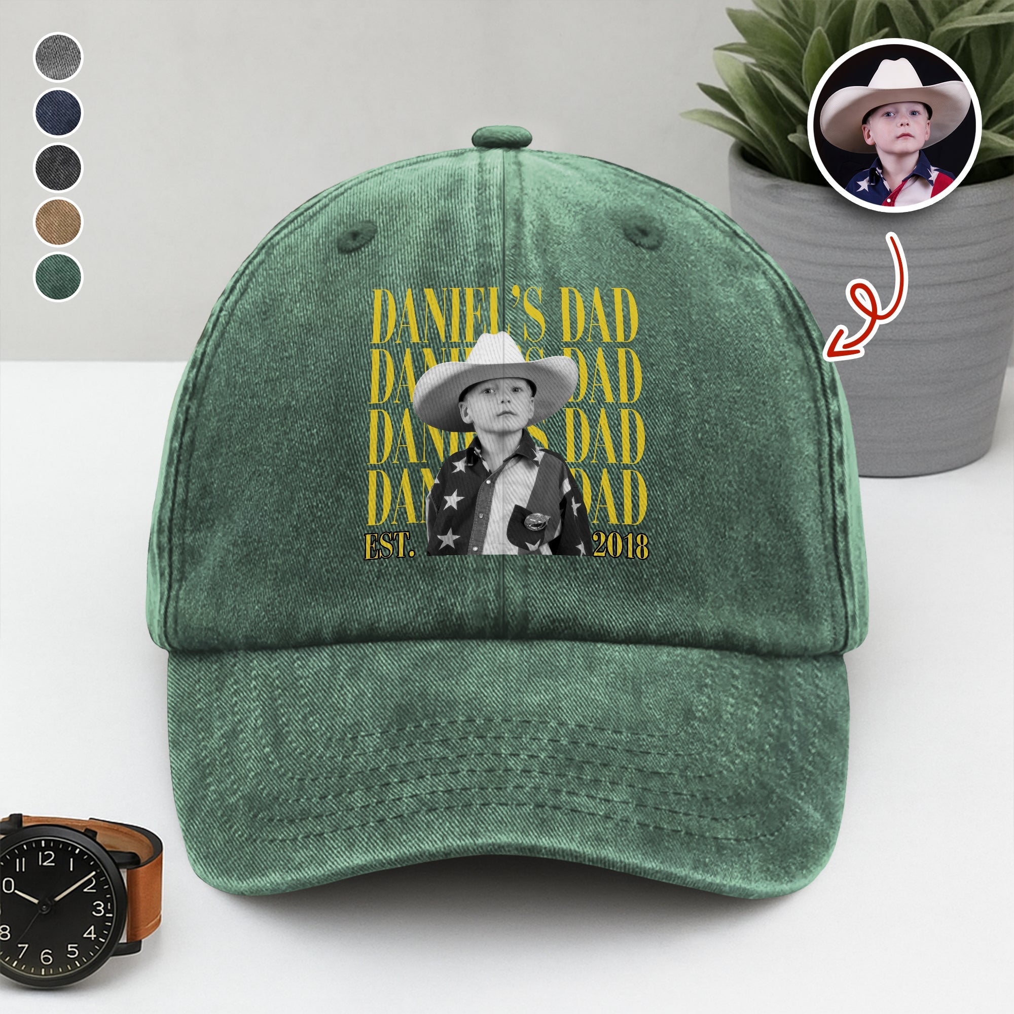 Personalized Vintage Photo Dad, Mom Washed Denim Baseball Cap TH10 170103