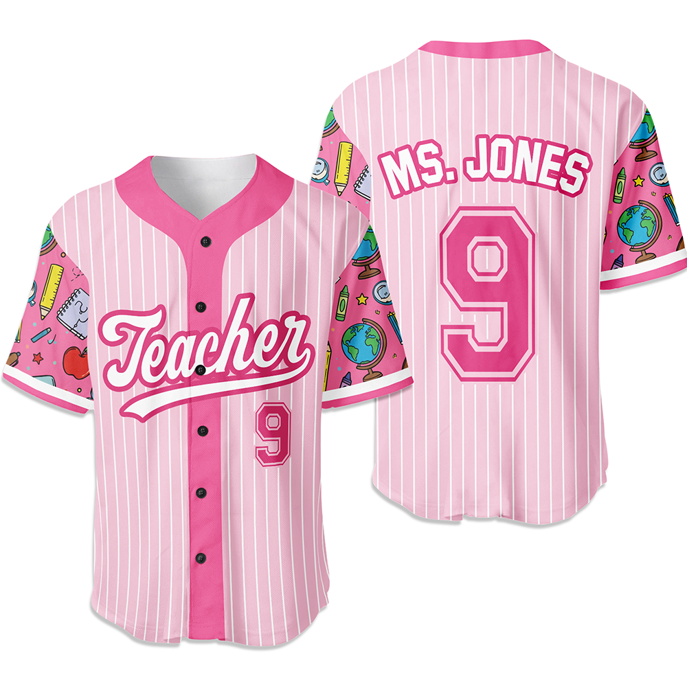 Personalized Teacher Jersey, Custom Name Number Baseball Shirt for Teachers, Back to School Appreciation Gift CH07 180042