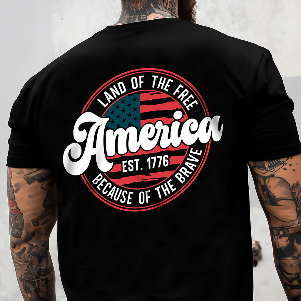 America Est. 1776 Land Of The Free Because Of The Brave Front & Back Dark Shirt LM32 669239