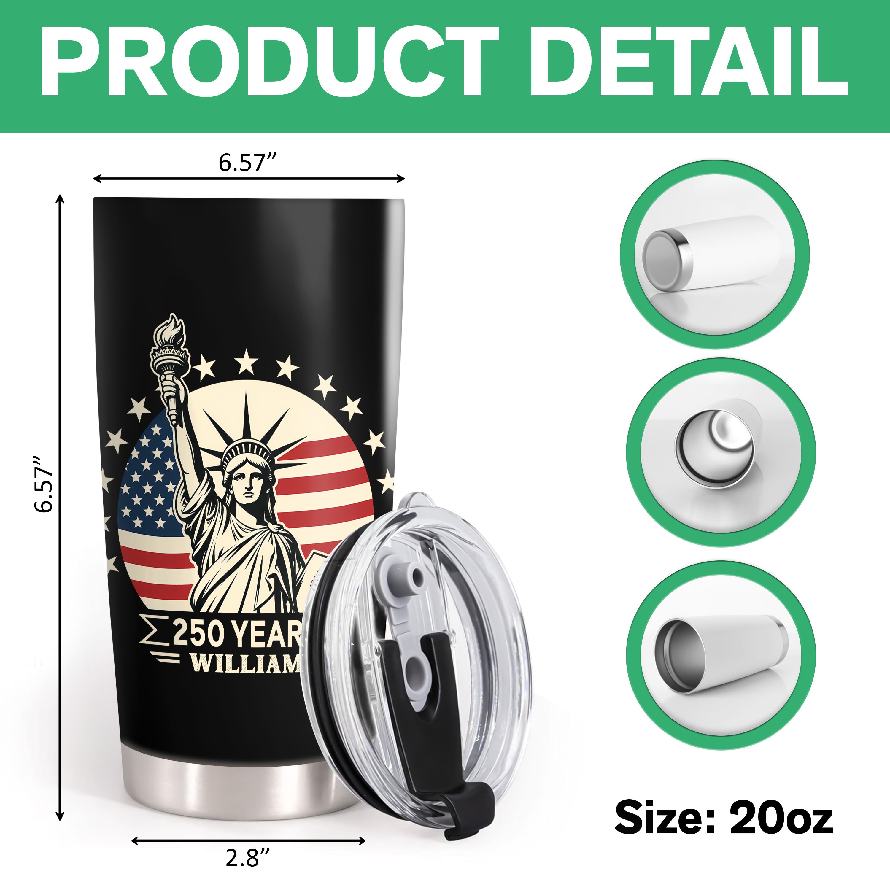 Custom Name Statue of Liberty 250 Years America Anniversary 1776-2026 Fat Tumbler LM32 669357