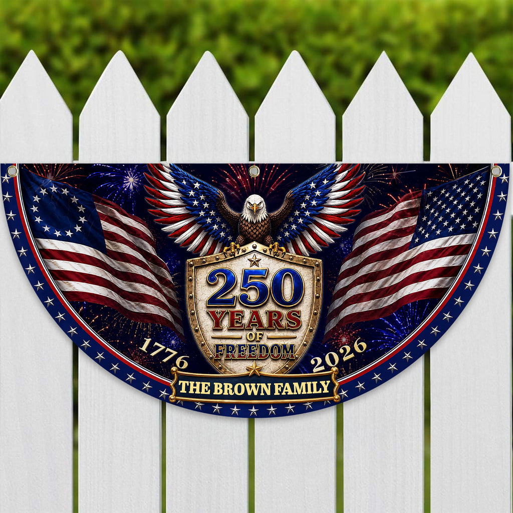 Custom Family Name 250th Birthday Party Patriotic Shield Eagle Non-Pleated Fan Flag CH07 911692