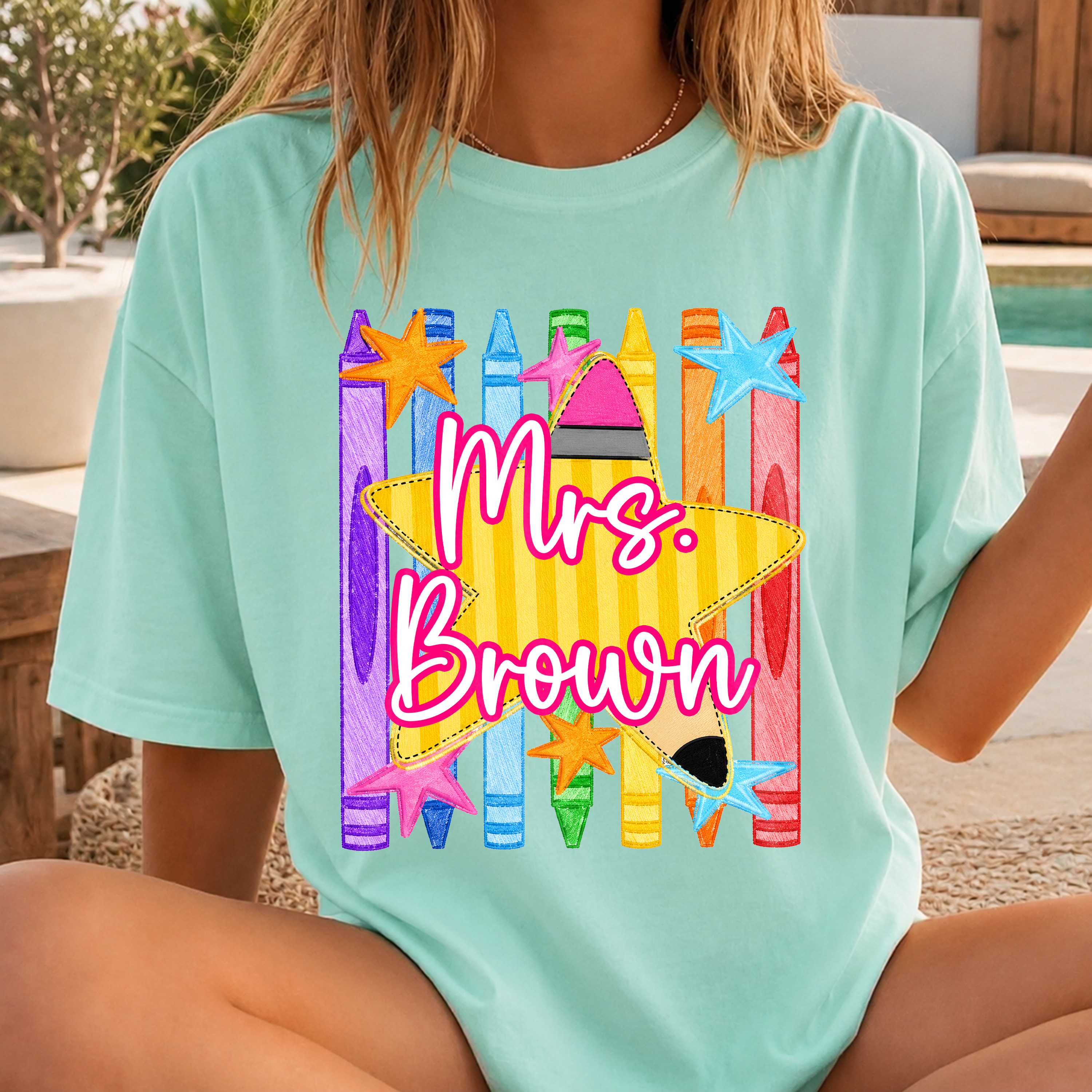 Custom Name Pencil Crayons Teacher Back To School Comfort Shirt CH07 911922