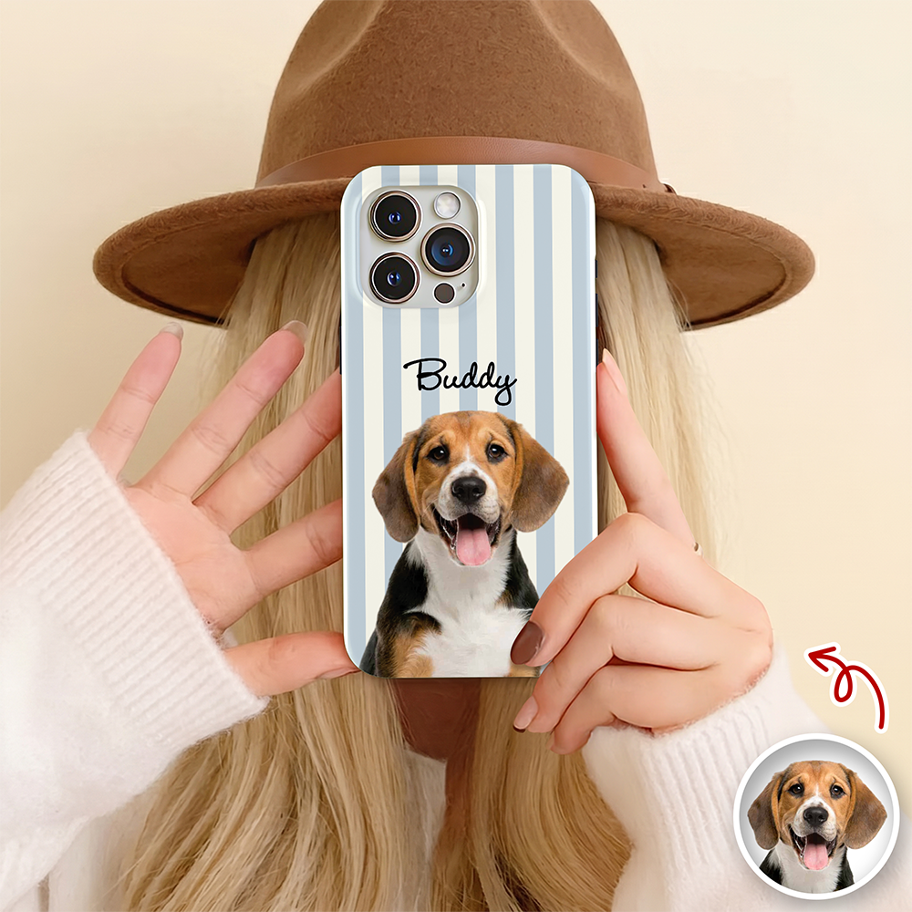 Custom Dog Photo Striped Phone Case – Personalized Gift for Dog Lovers TH10 170395