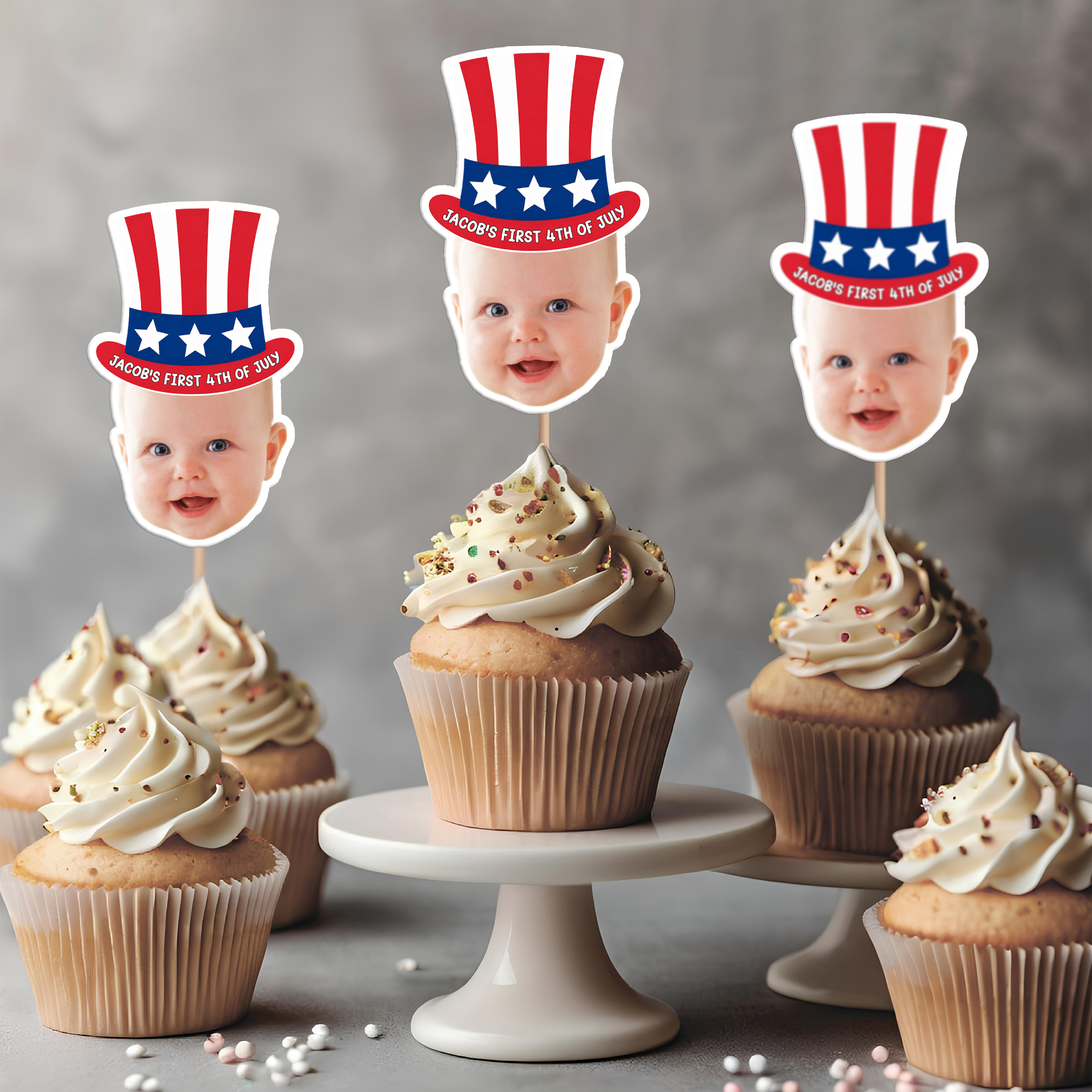Custom Photo Born In America's 250th Years - First 4th Of July  Personalized Cupcake Toppers HA75 921674