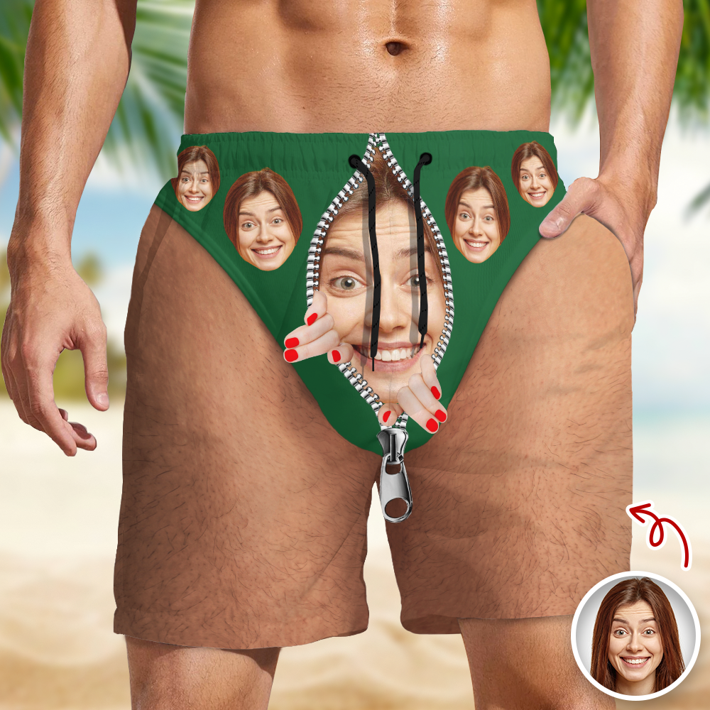Custom Funny Face Zipper Beach Shorts – Personalized Gift for Boyfriend, Husband LM32 669457