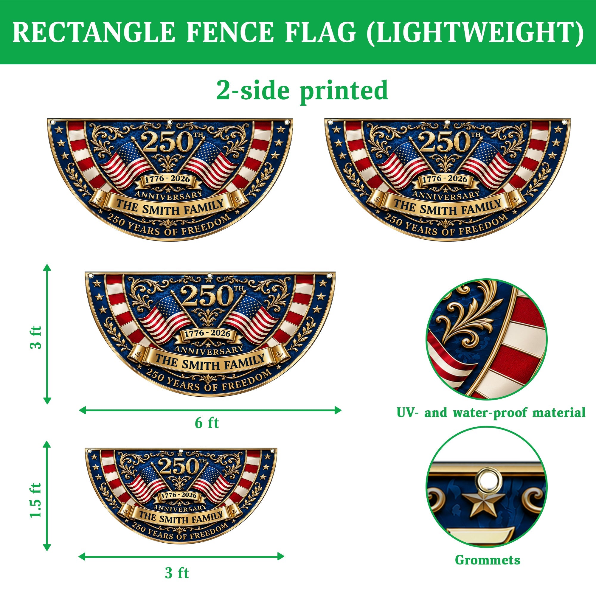 Custom Family Name 250th Anniversary 250 Years Of Freedom Non-Pleated Fan Flag LM32 669337