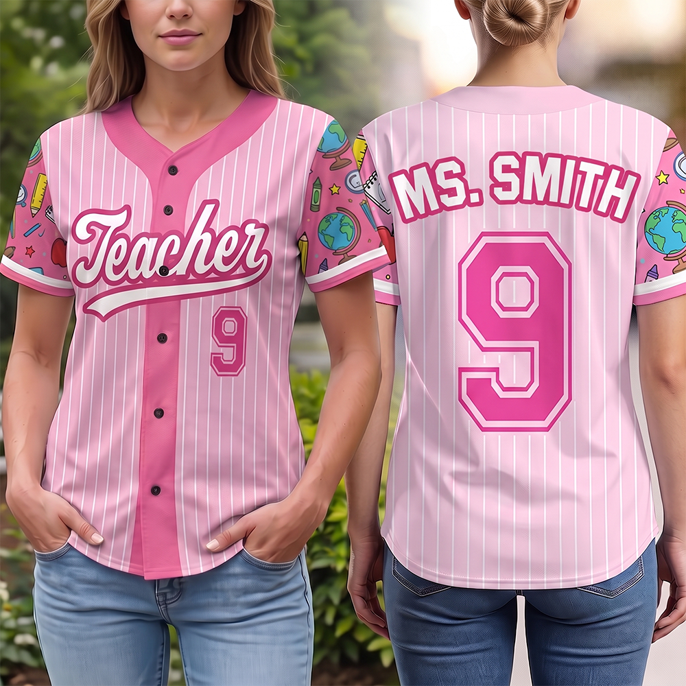 Personalized Teacher Jersey, Custom Name Number Baseball Shirt for Teachers, Back to School Appreciation Gift CH07 180042