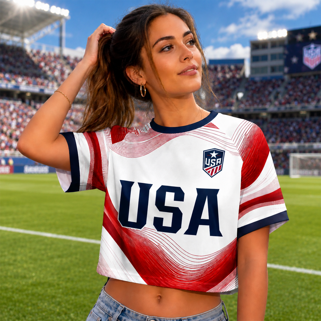 Custom Women's USA World Football Jersey Crop Tee TH10 170371