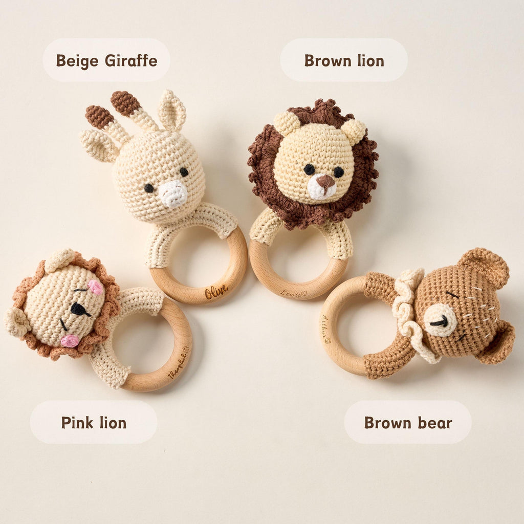 Custom Cute Bear Crochet Baby Rattle Toy with Name - Newborn Gift, Baby Shower Gift LM32 669453