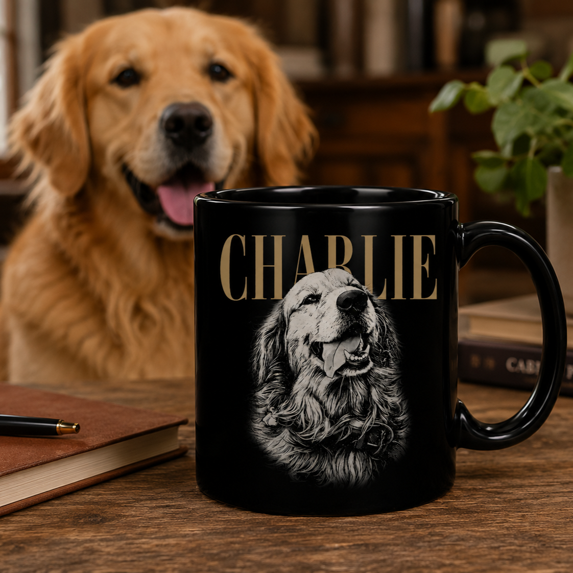 Custom Pet Face Vintage Style Black Mug Gift For Dog Dad Dog Mom CH07 180080