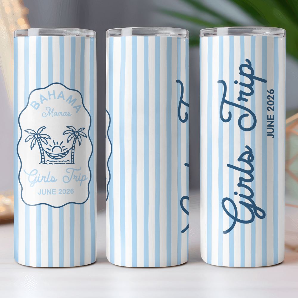 Custom Name Beach Icon Skinny Tumbler - Personalized Summer Party Cup HO82 902992