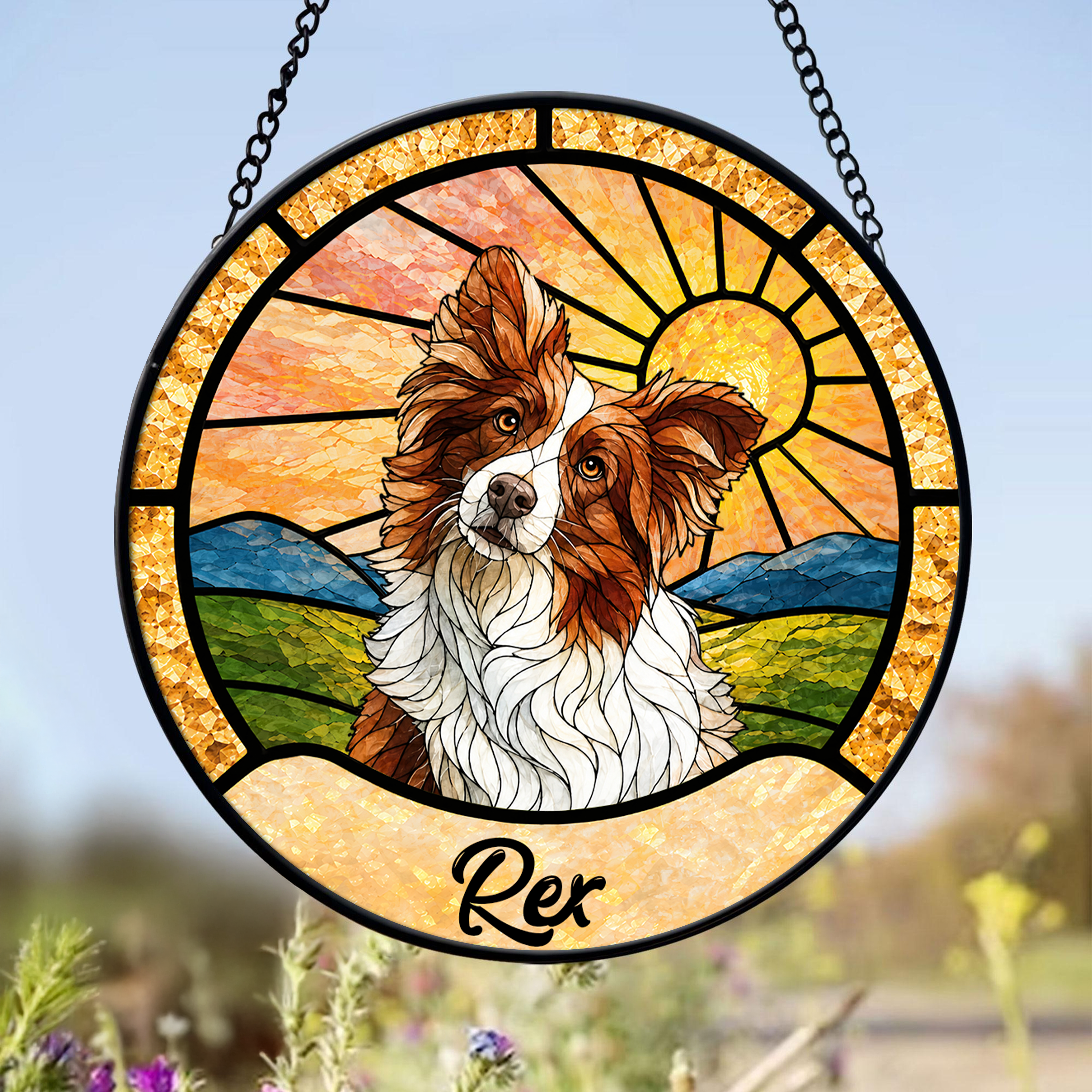 Custom Pet Portrait Stained Glass Suncatcher Window Hanging - Personalized Pet Lover Gift HO82 902962