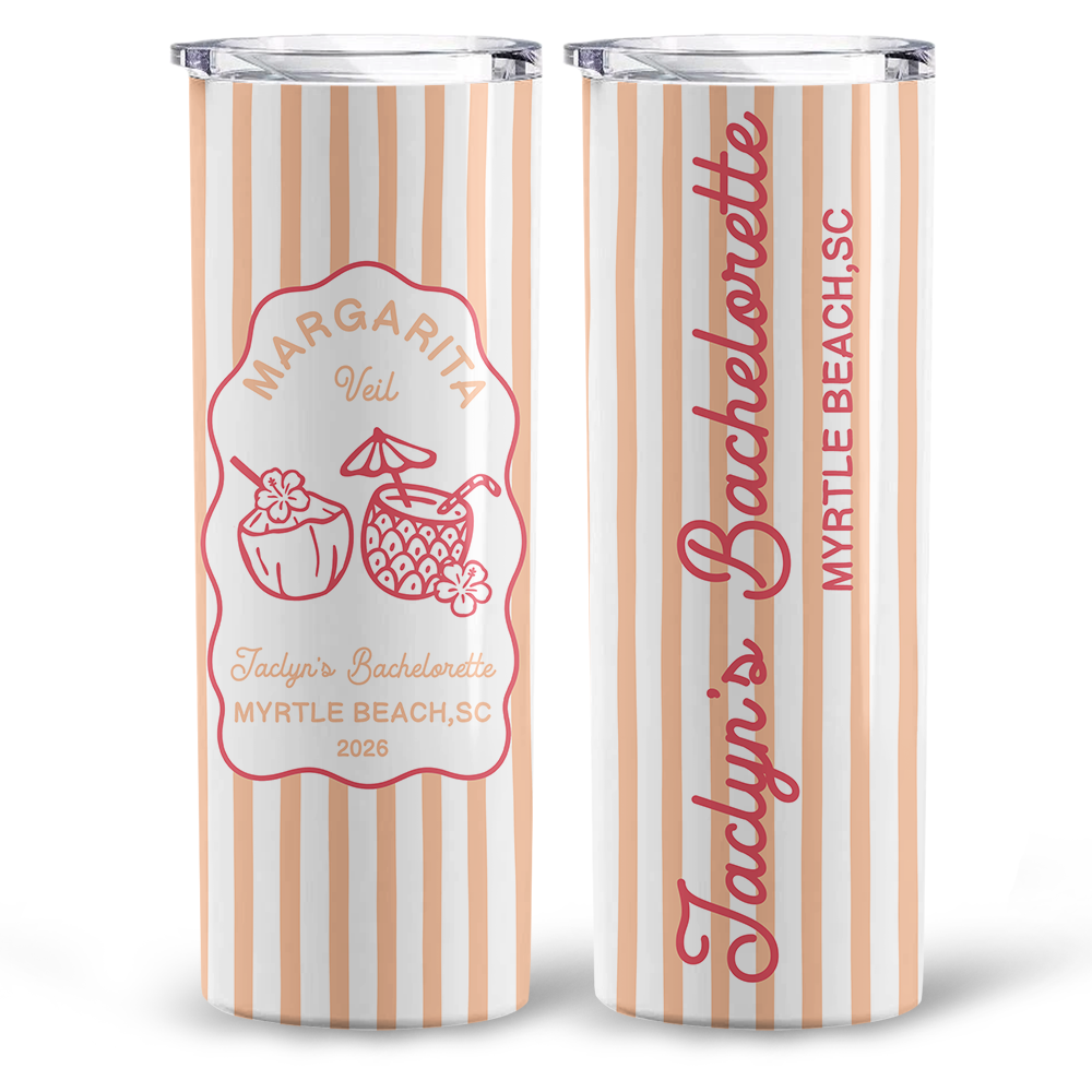 Custom Name Beach Icon Skinny Tumbler - Personalized Summer Party Cup HO82 902992