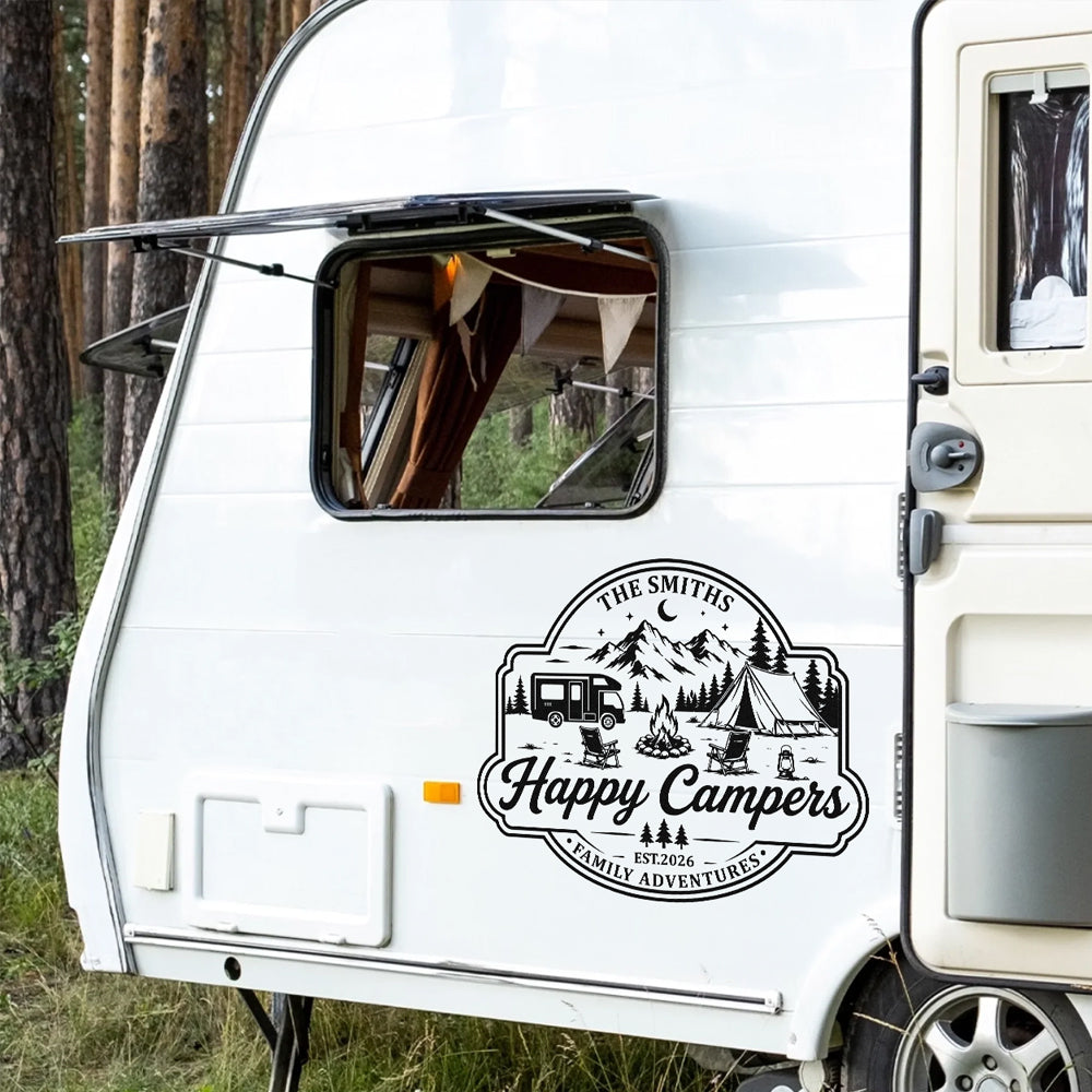 Custom Family Name Happy Campers RV Decal Sticker Camping Family Gift LM32 669487