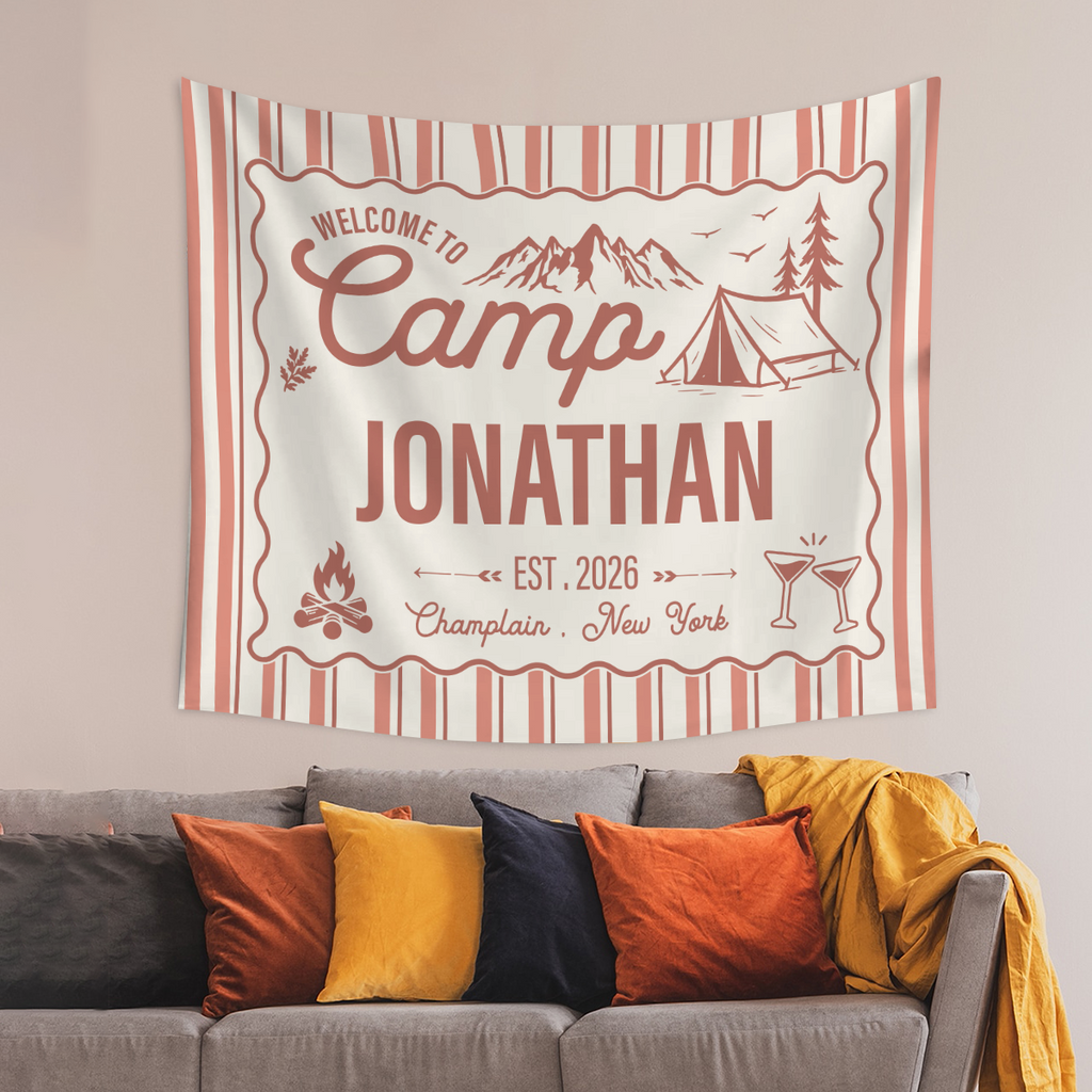 Personalized Camp Bachelorette Bride Banner Tapestry, Bridal Camping Party Decor HO82 902958
