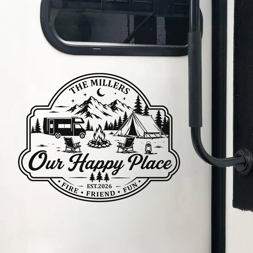 Custom Family Name Happy Campers RV Decal Sticker Camping Family Gift LM32 669487