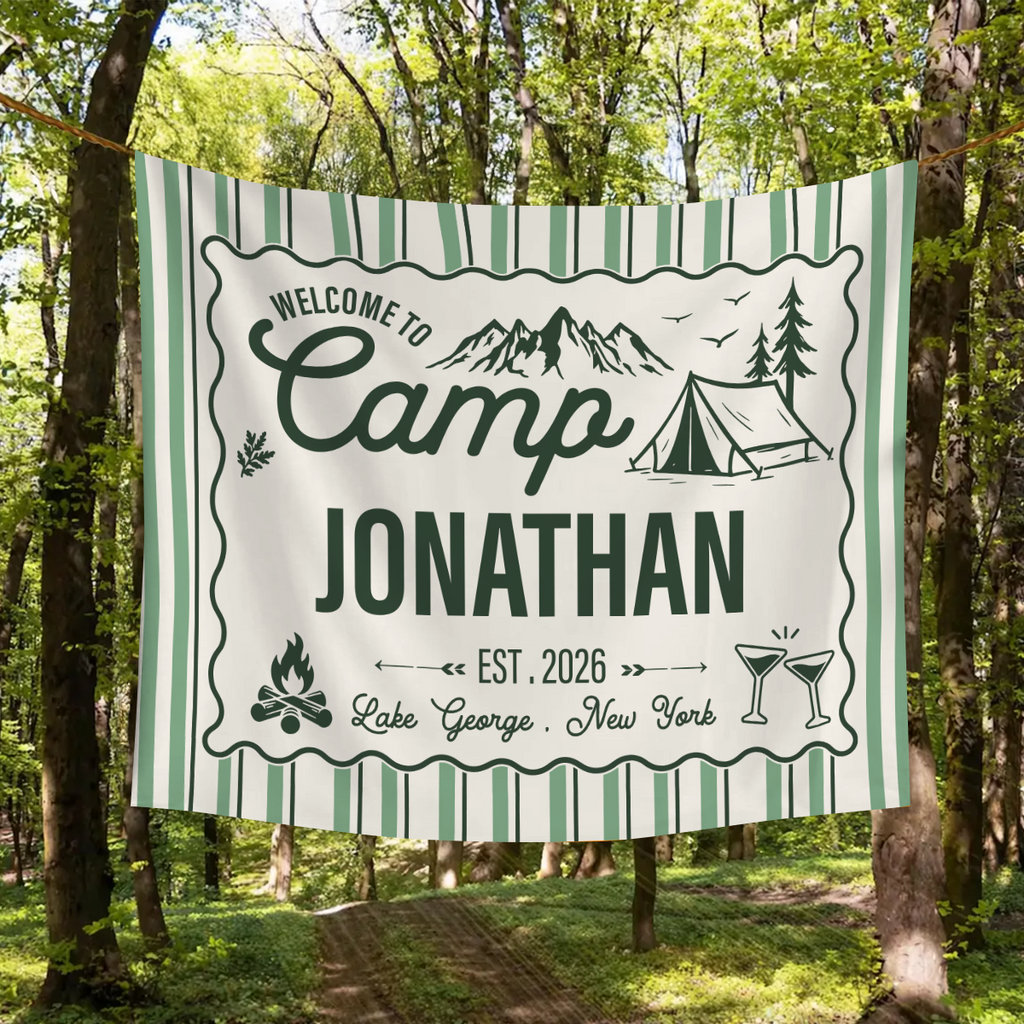 Personalized Camp Bachelorette Bride Banner Tapestry, Bridal Camping Party Decor HO82 902958