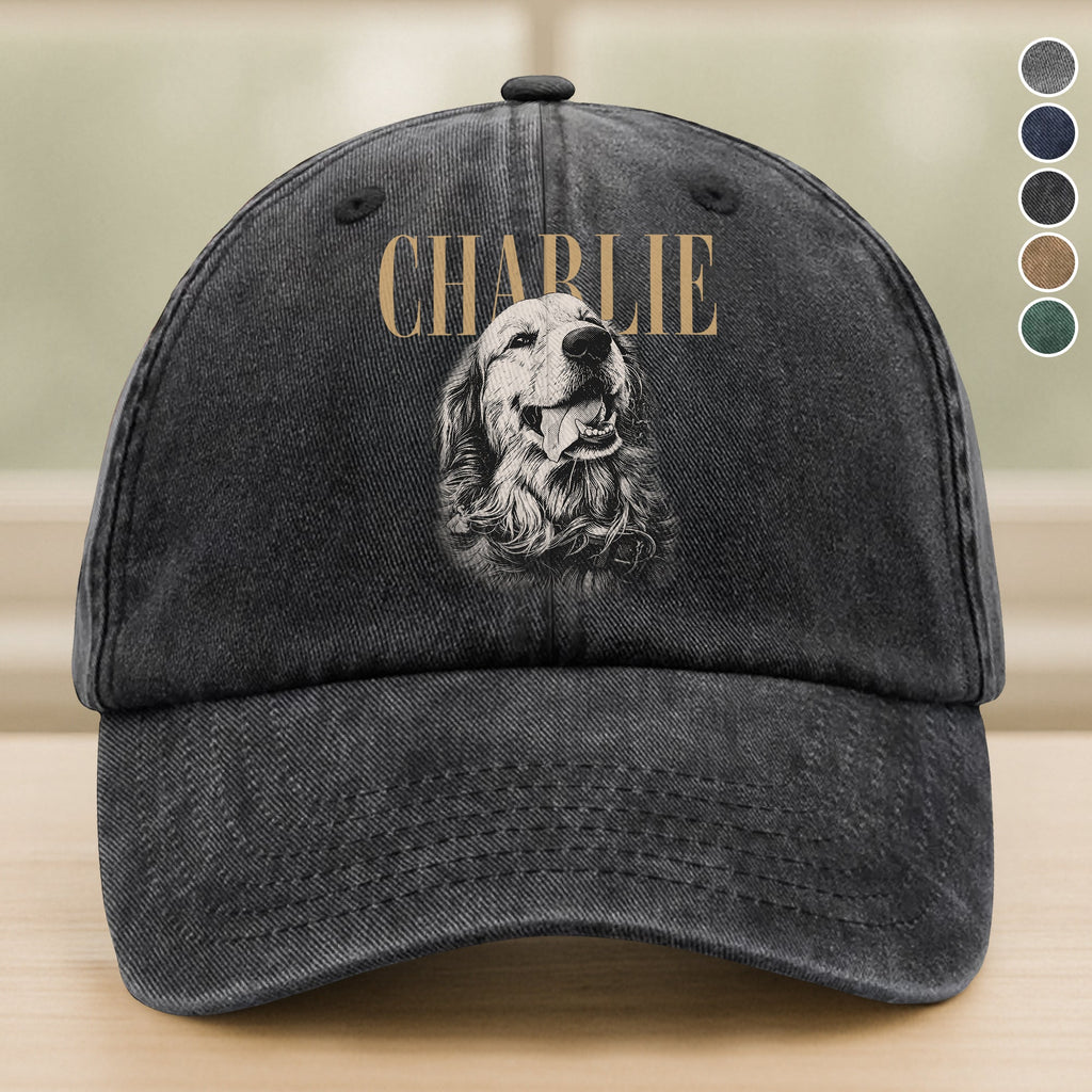 Custom Dog Photo Washed Denim Baseball Cap Vintage Style TH10 170387