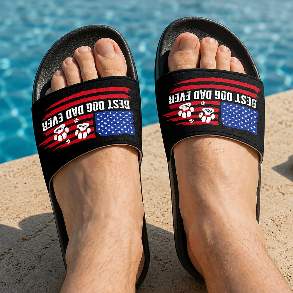 Custom Name Best Dog Dad Ever American Flag Slide Sandals HA75 921644