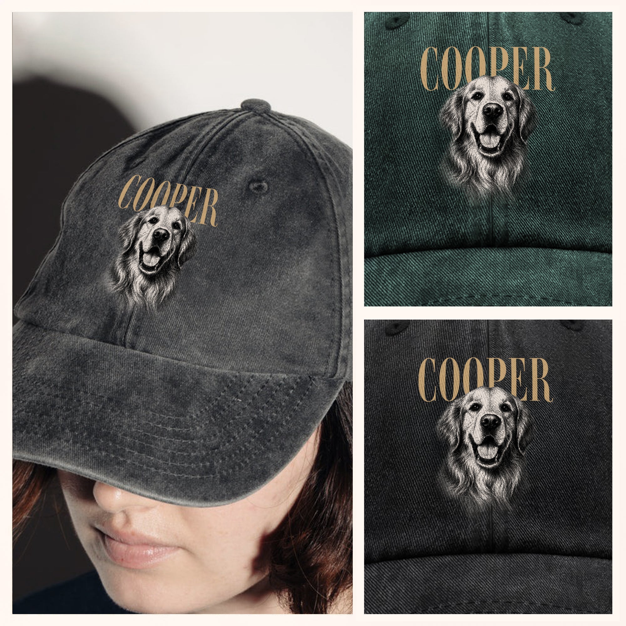 Custom Dog Photo Washed Denim Baseball Cap Vintage Style TH10 170387