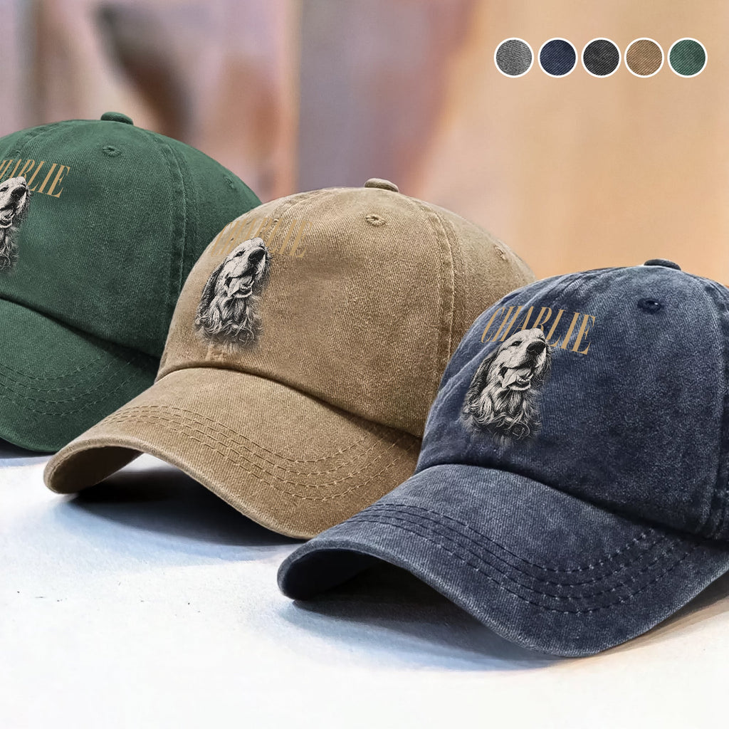 Custom Dog Photo Washed Denim Baseball Cap Vintage Style TH10 170387