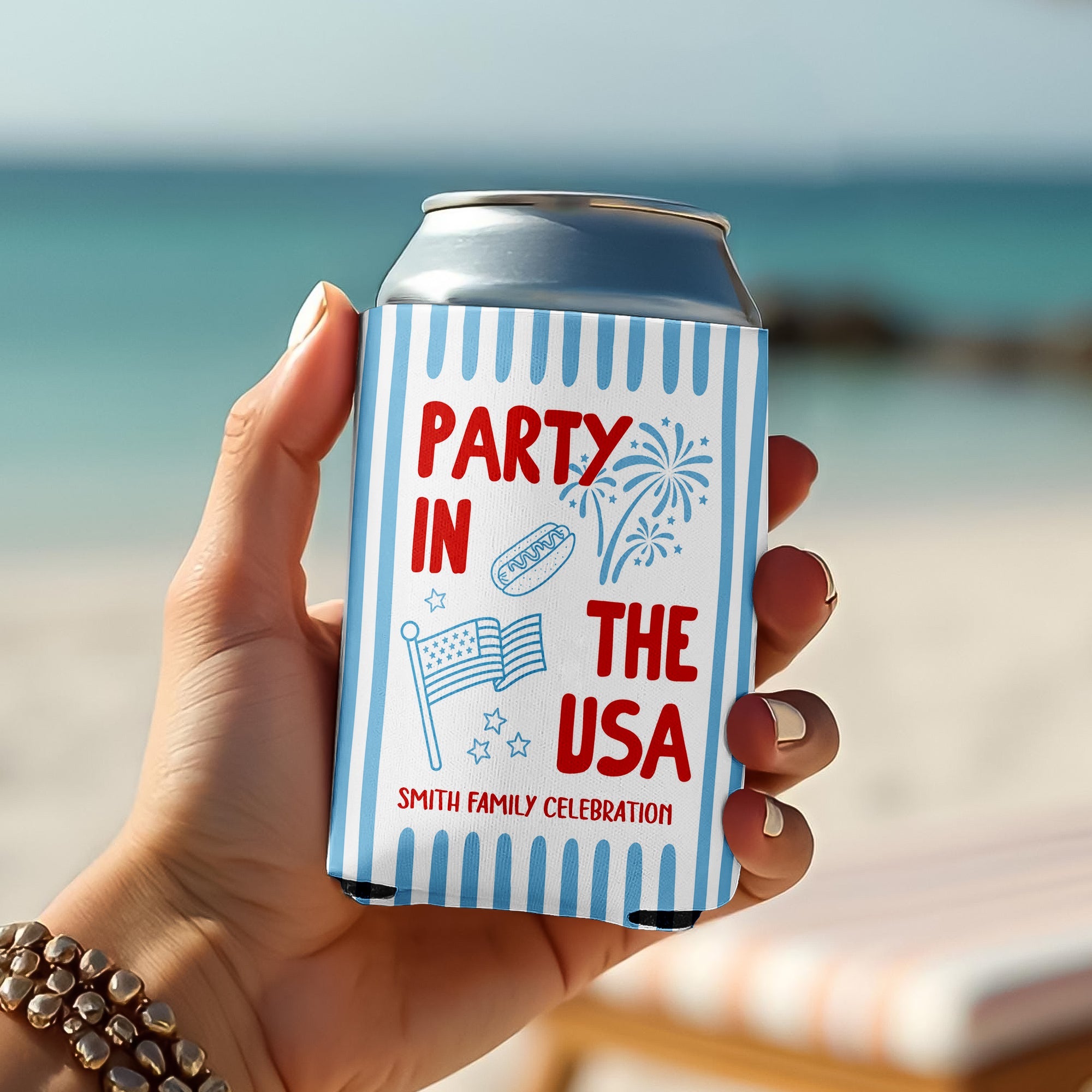 Custom Family Name Party In The USA Can Cooler HO82 902910