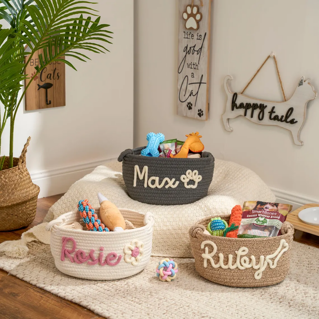 Personalized Pet Toy Basket – Custom Woven Storage Basket With Name TH10 170345