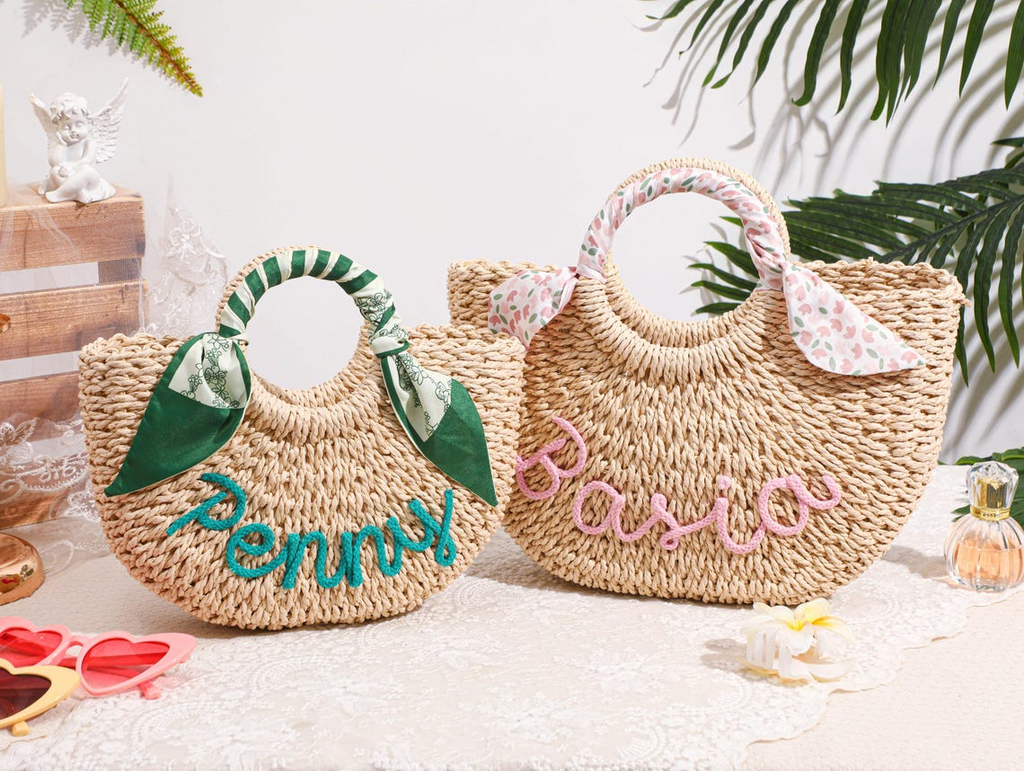 Personalized straw bridesmaid handbag, Bridesmaid Gift, Custom Straw Beach Bag, Bachelorette Gift, Wedding Party Gifts TH10 170511