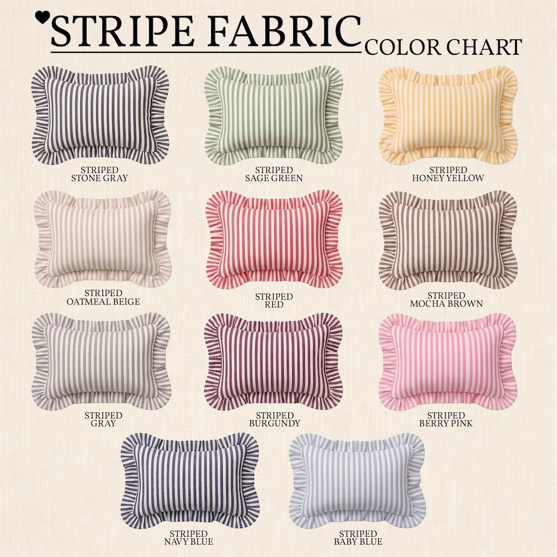 Personalized Striped Ruffled Punch Needle Throw Pillow: Embroidered Baby Name TH10 170319