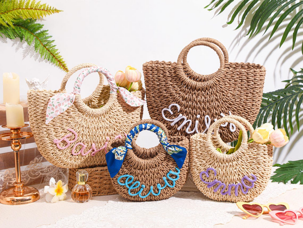 Personalized straw bridesmaid handbag, Bridesmaid Gift, Custom Straw Beach Bag, Bachelorette Gift, Wedding Party Gifts TH10 170511