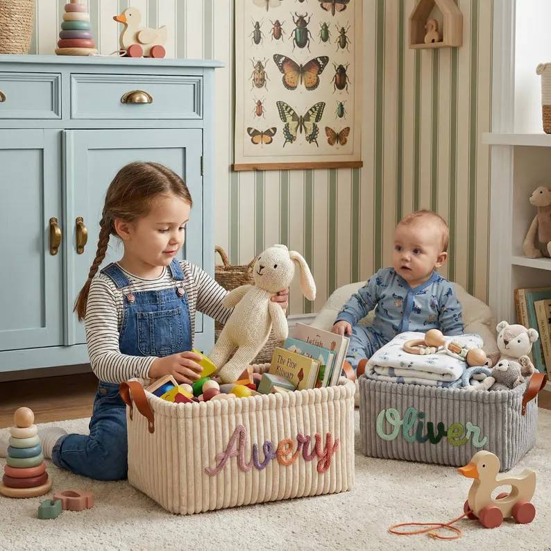 Personalized Embroidery Baby Storage Basket – Baby Shower Gift Knitted Wire Art HO82 903014