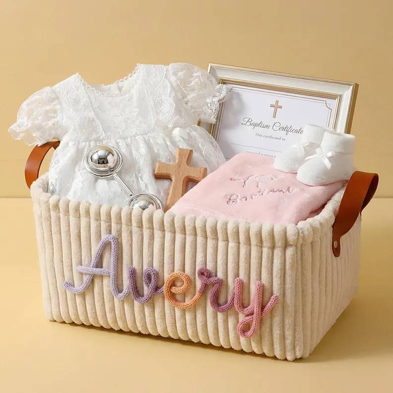Personalized Embroidery Baby Storage Basket – Baby Shower Gift Knitted Wire Art HO82 903014