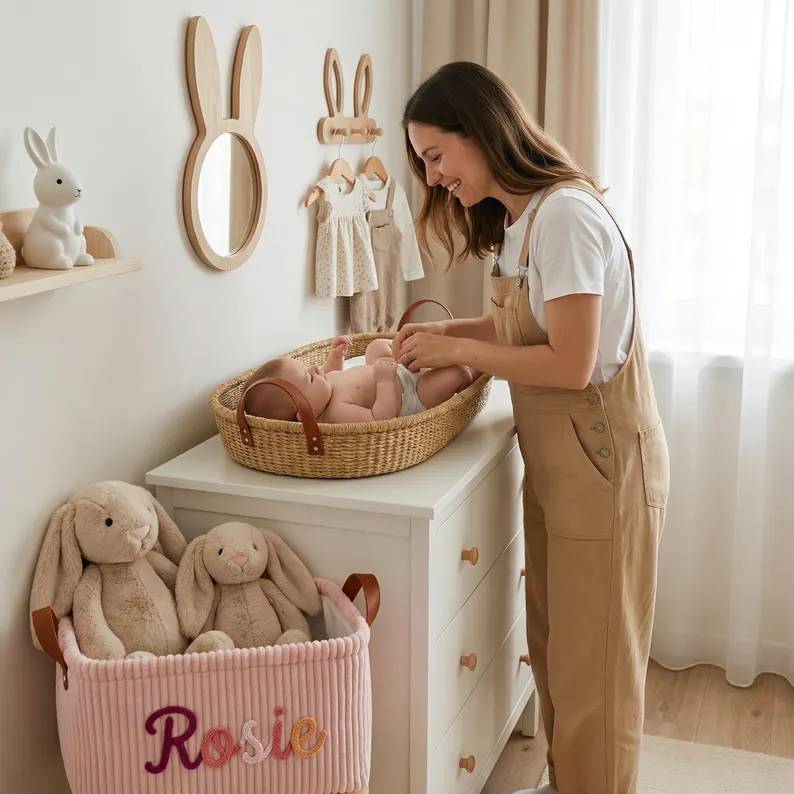 Personalized Embroidery Baby Storage Basket – Baby Shower Gift Knitted Wire Art HO82 903014